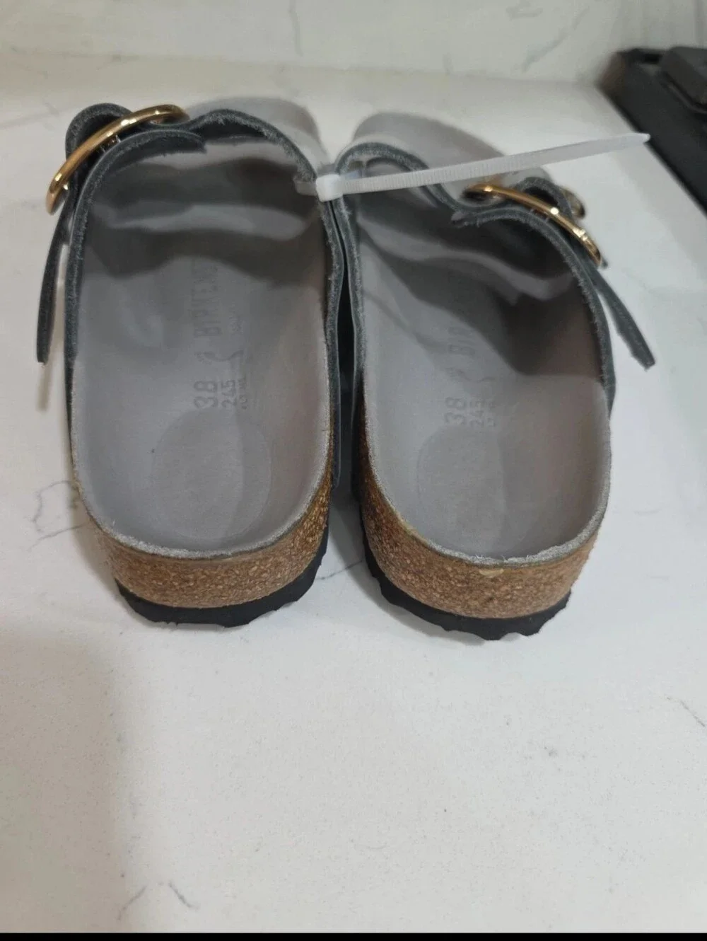 Birkenstock Arizona Big Buckle Sandals High Shine Stone Coin EU38 7.5 Narrow Fit